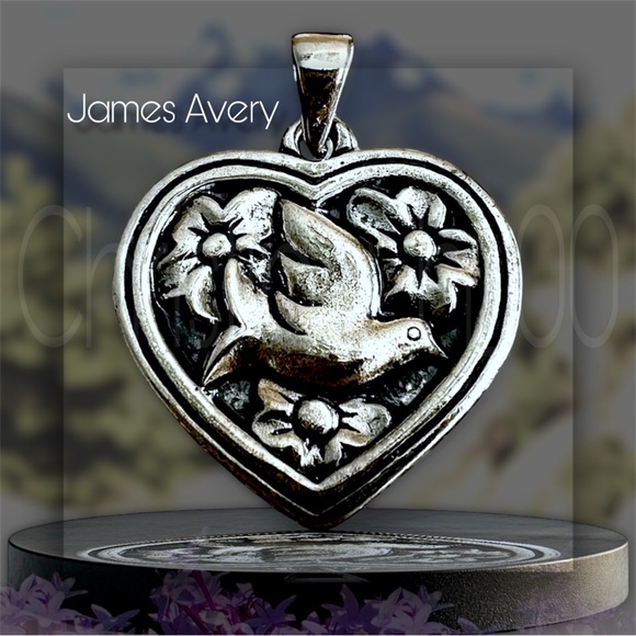 RARE James Avery pendant LARGE dove in heart with flowers